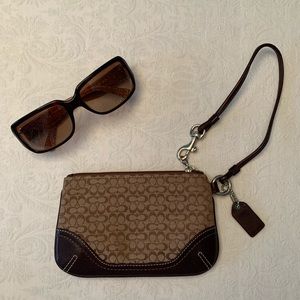 Coach Brown Canvas and Leather Wristlet